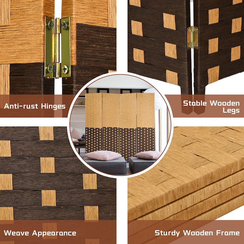 Costway 4 Panel Folding Room Divider Weave Fiber Privacy Partition - See Details