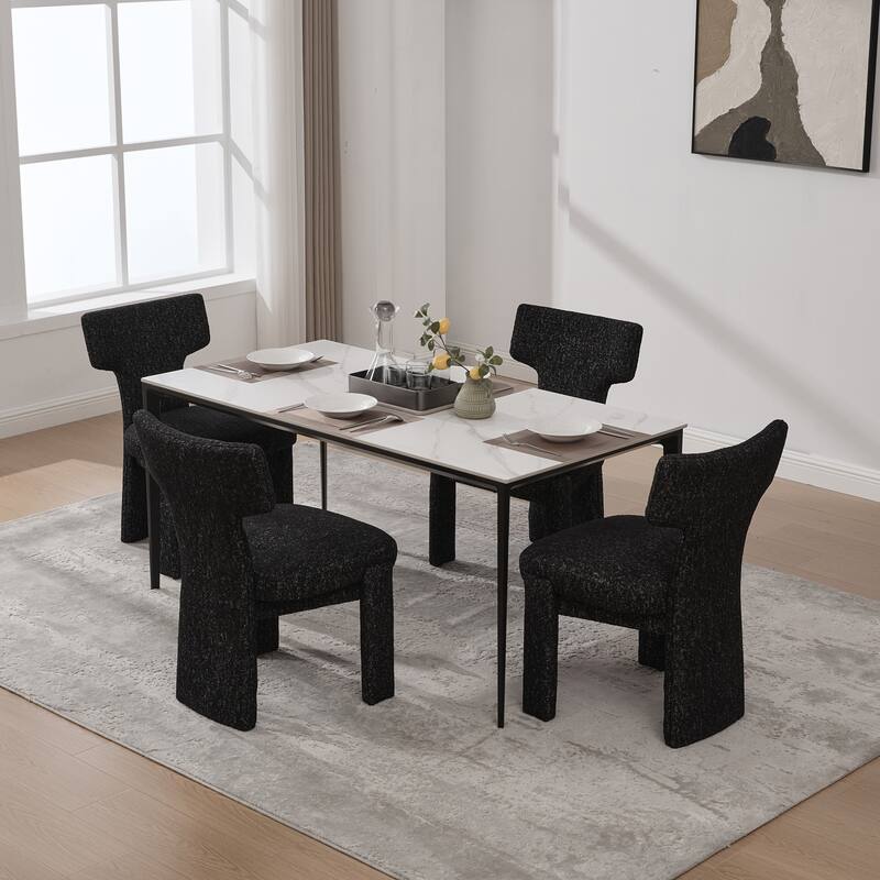 Modern Upholstered Chenille Dining Chair Set, Armless Kitchen Side Chairs Curved Back Accent Chairs w/ Wood Legs for Living Room