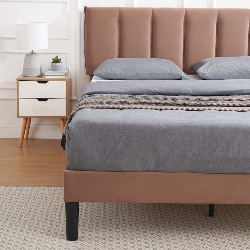 Javlergo Velvet Upholstered Platform Bed Frame with Adjustable Headboard