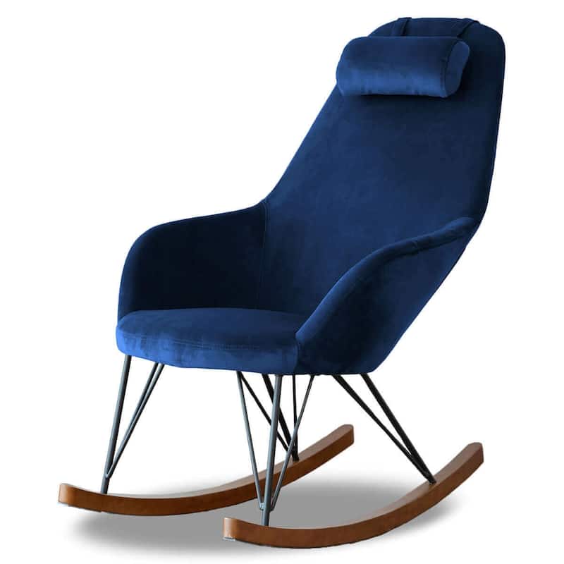 Rocking Chair with Thick Padded Seat, High Back Lounge Chair with Armrests, Single Sofa Chair with Wooden Base