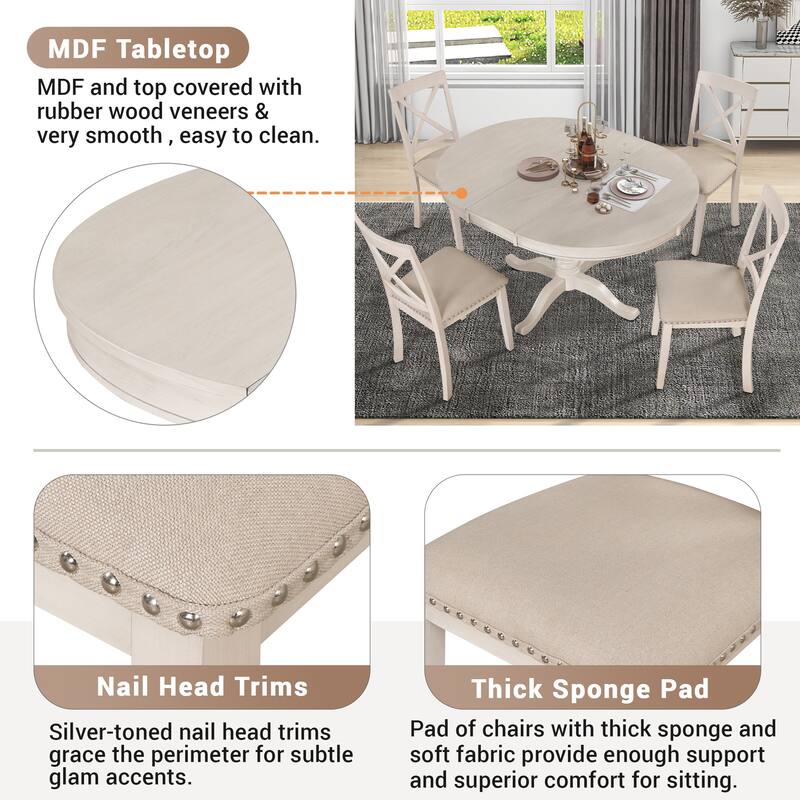Modern Dining Table Set for 4 with Round Table and 4 Kitchen Room Chairs, 5 Piece Kitchen Table Set for Dining Room