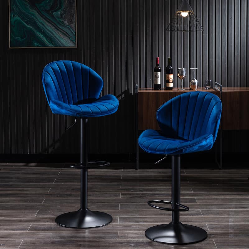 Set of 2 Adjustable Bar Stools with Back & Footrest, Blue Counter Height for Kitchen & Pub