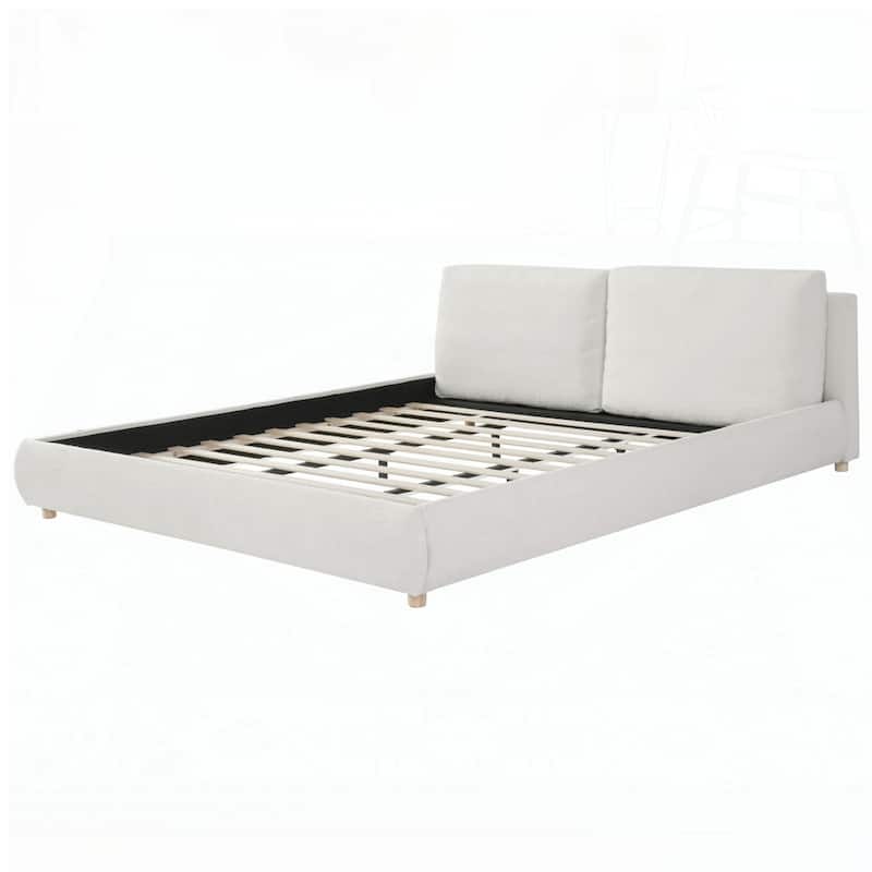 Boucle Fabric Upholstered Platform Bed with Two Removable Pillow Headboard