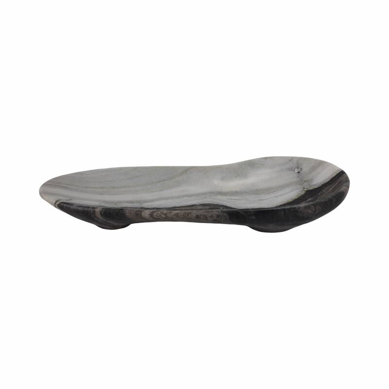 Modern Curved Marble Handcrafted Accent Tray - Home Decor - 5" Gray - 29.75"