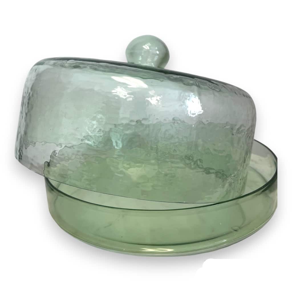 Cake Recycled Glass Dome w/Plate Dia 11.5" Light Green