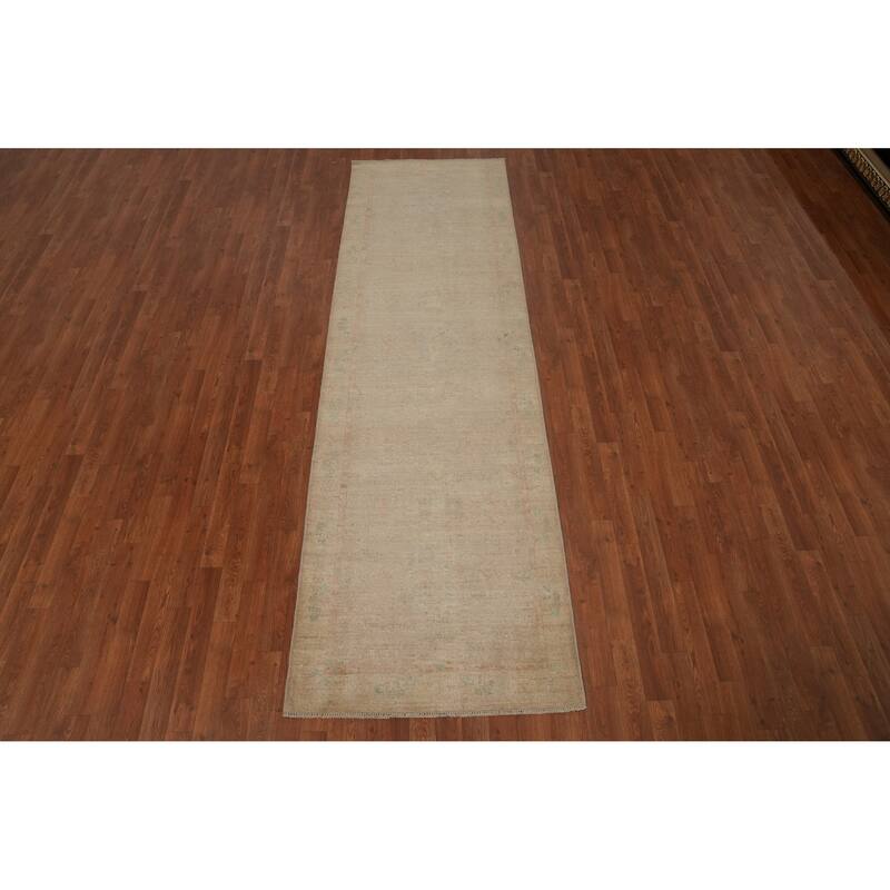 Hand Knotted Oriental 100% Wool Carpet Traditional Floral Beige & Ivories Ziegler Runner Rug - 10' 3'' X 3' 0''