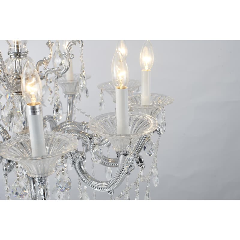 10-Light Chrome Metal Chandelier With Clear Hanging Crystals