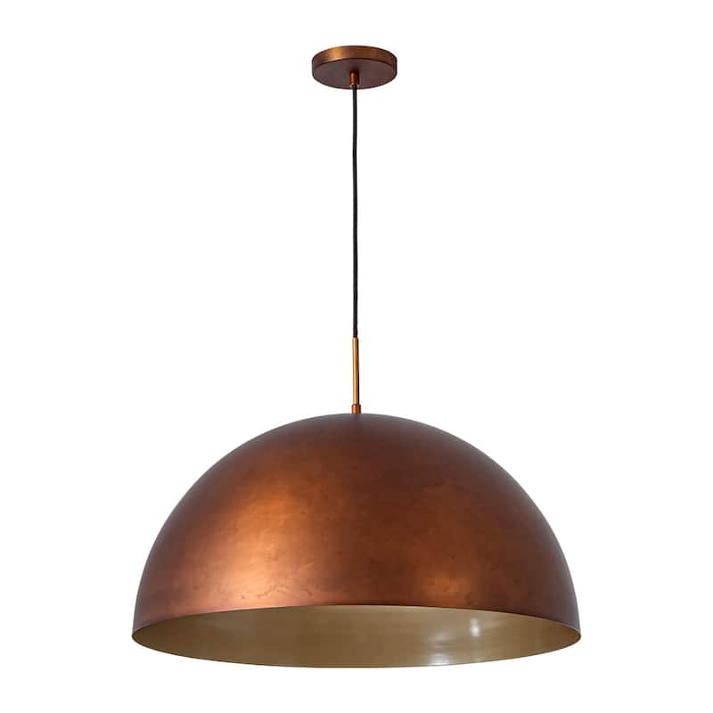 Oversized Aged Copper Barn Style Large Iron Dome Pendant Light - 23 Inches