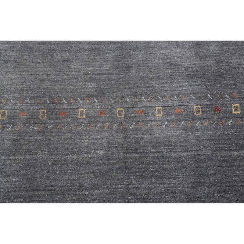 Hand Knotted Oriental 100% Wool Carpet Tribal Animal Pictorial Greys & Charcoal Gabbeh Runner Rug - 11' 9'' X 3' 11''