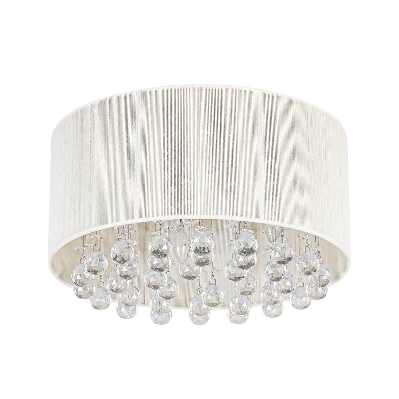 4-Light Modern Luxury Textured Fabric & Crystal Flush Mount with Crystal Droplets for Living Room - 15.7 in. W x 8.7 in. H