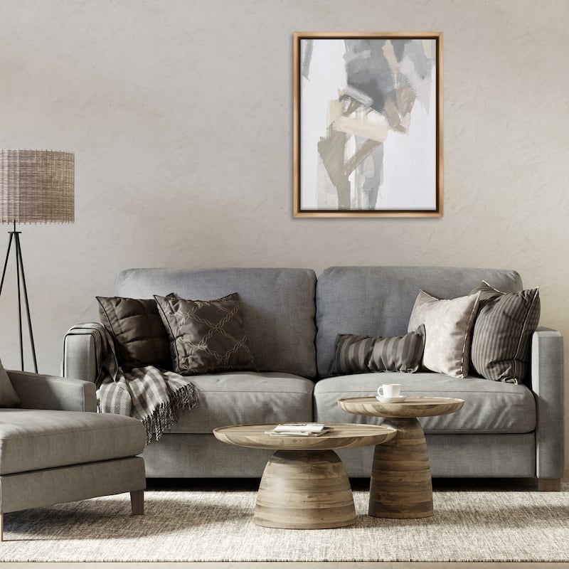 Stupell Elegant Grey & Beige Streaks Framed Floater Canvas Wall Art Design By Rachel Springer