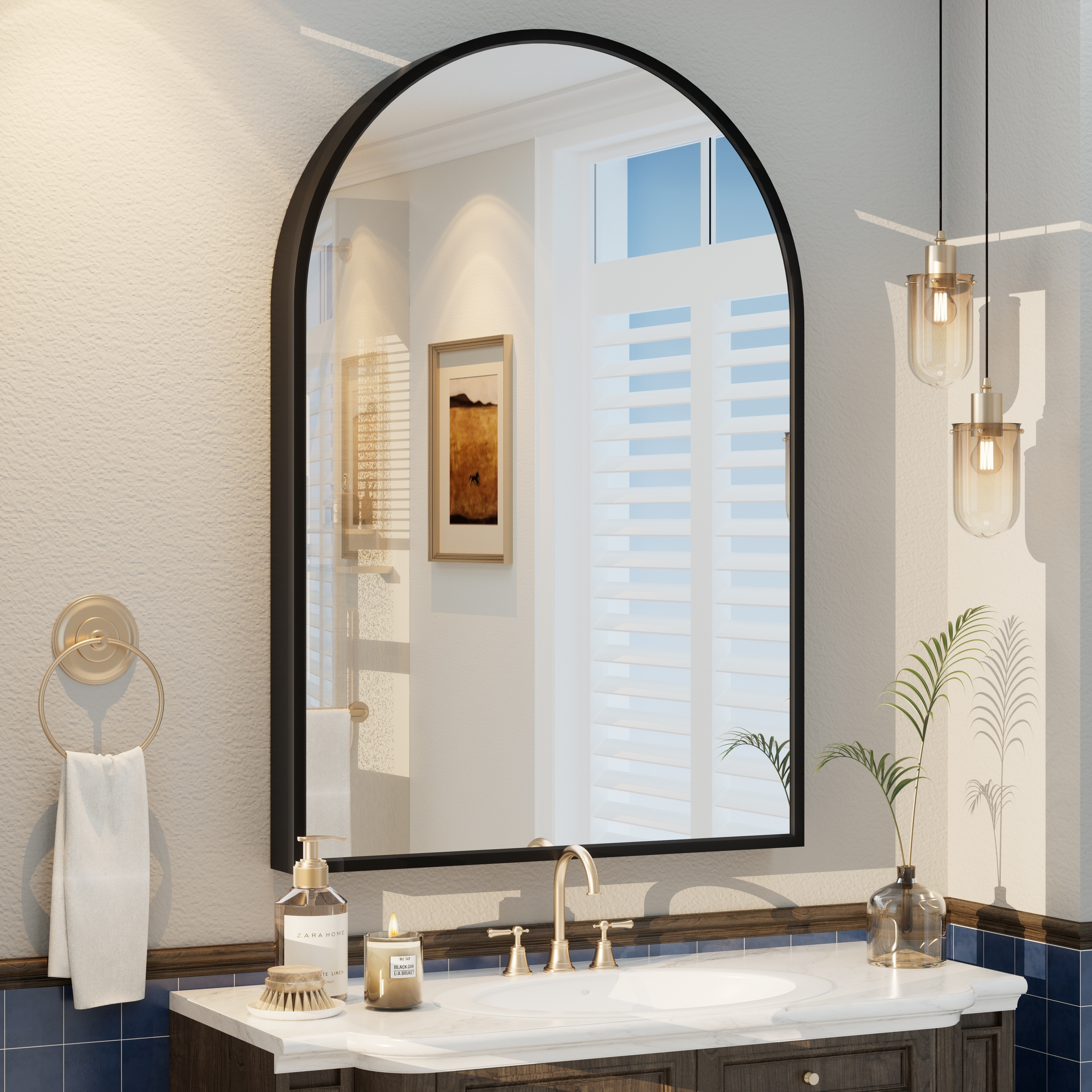 Arch High-Strength Tempered Glass and Aluminum Alloy Framed French Cleat Mounted Wall Mirror