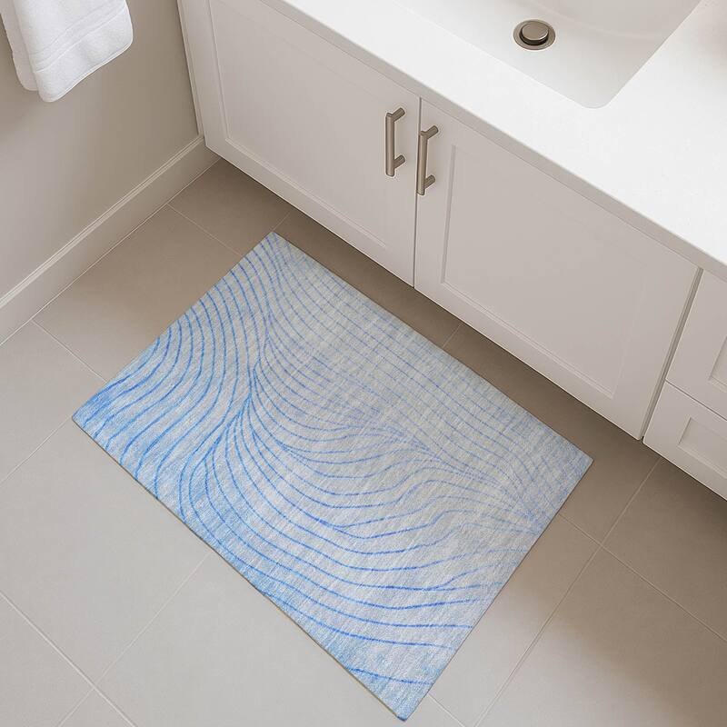 Premium Washable Super Soft Modern Wave Mayfield Rug - Blue - 1'8" x 2'6"