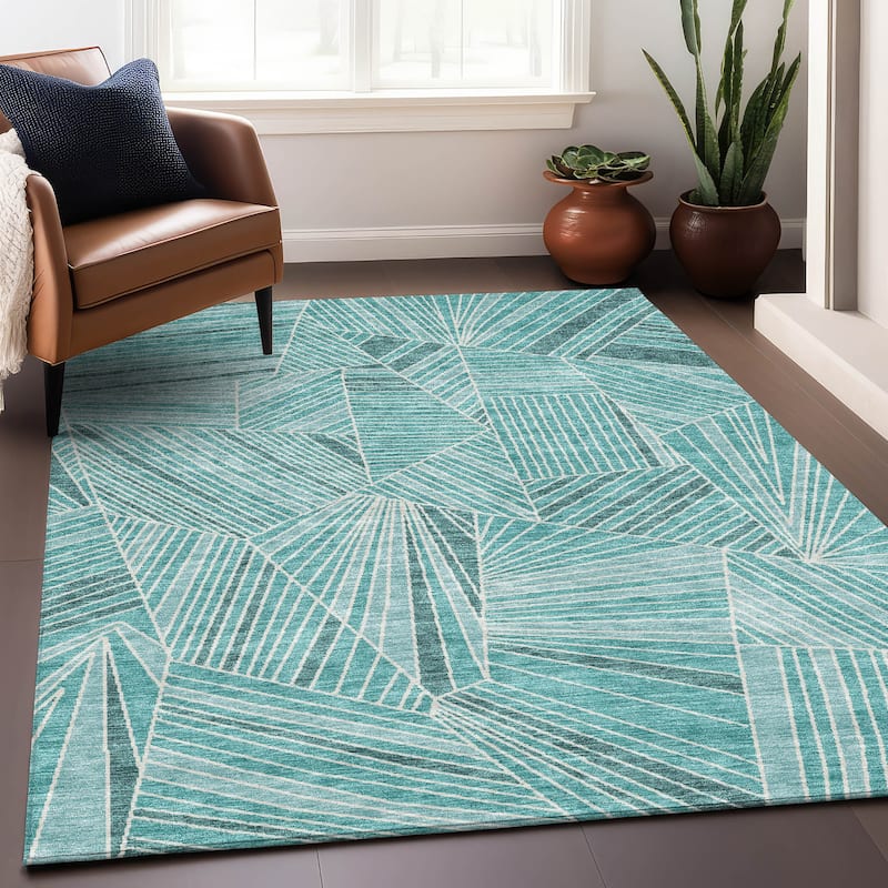 Premium Washable Super Soft Modern Mosaic Mayfield Rug - Teal - 3' x 5'