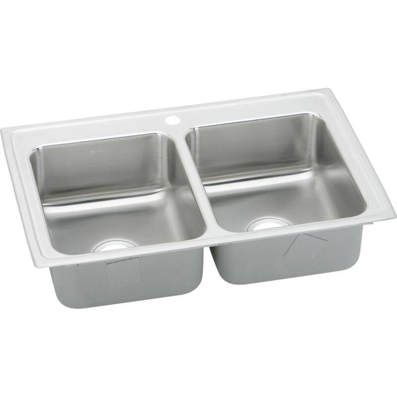 Elkay Lustertone Classic 43-In 18 Gauge Stainless Steel Double-Bowl Drop-In Sink - Single hole