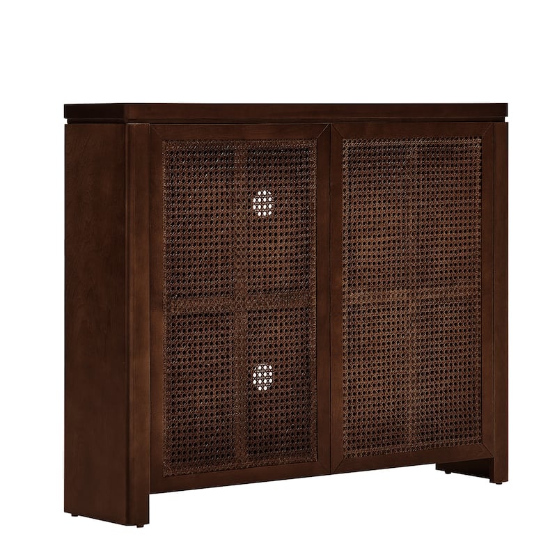 39.4" Mid Century Modern Rattan Storage Sideboard Cabinet with 2 Outlet Holes