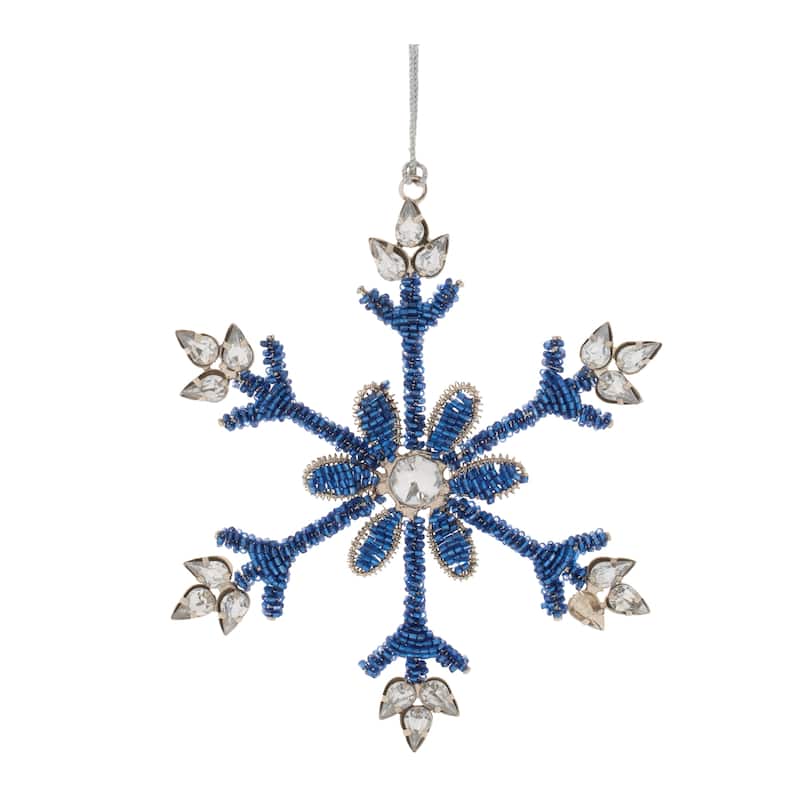 Snowflake Tree Ornaments Set of 12 with Glass Beads - 5.25" x 0.25" x 6"