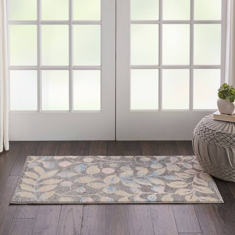 Nourison Tranquil Abstract Floral Leaves Botanical Area Rug - 2' x 4' - Grey - Rectangle