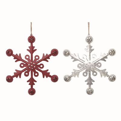 Transpac Metal Jingle Bell Snowflake Decor Set of 2 Christmas Home Decorations - Multicolor