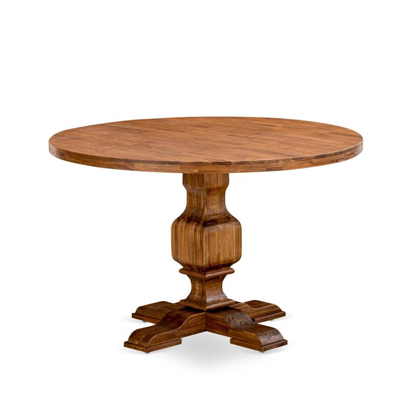 East West Furniture Dining Table Set included a Round Table and stackable Chair, Antique Walnut (Pieces & Seat Options)