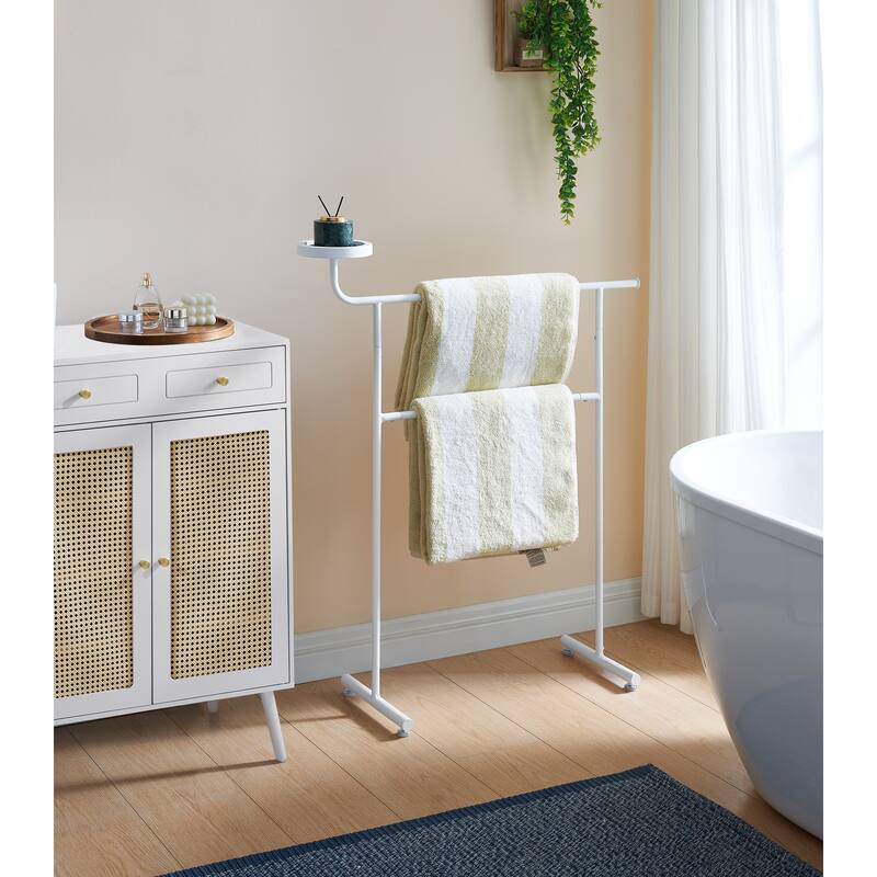 Chase Collection Black Metal & Wood Valet Stand with Storage Tray - White