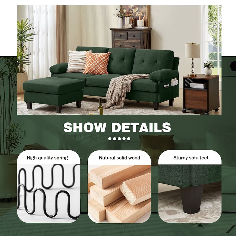 86.22" Wide Sectional Sofa with Ottoman & Side Storage Bags