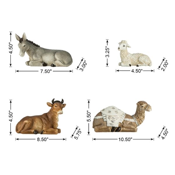 dimension image slide 13 of 30, Glitzhome 12pcs Resin Christmas Multi/ Blue/ Ivory Nativity Figurines Set