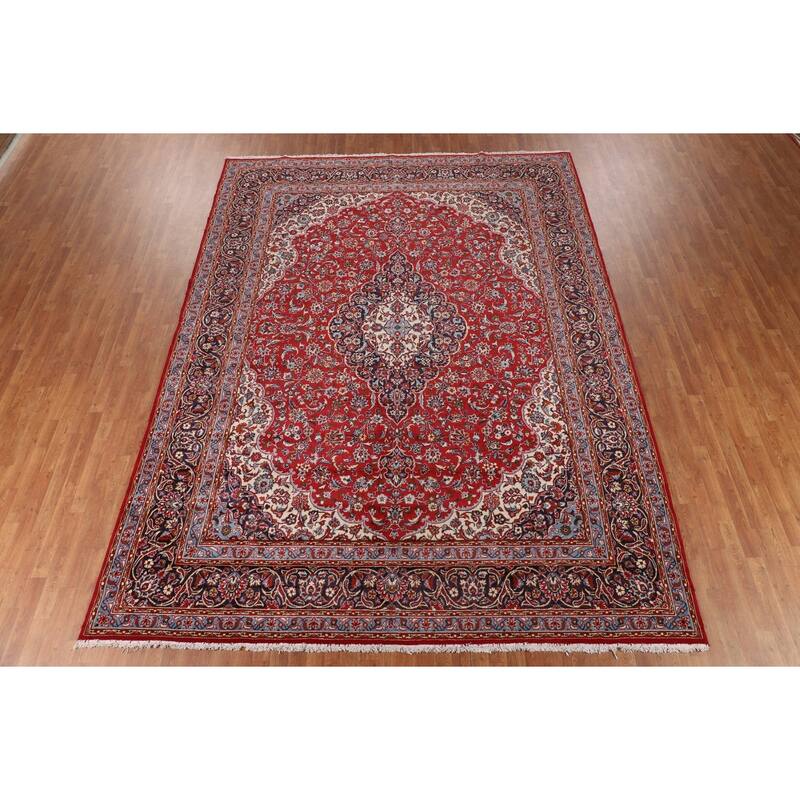 Floral Kashan Turkish Area Rug Machine Made Living Room Red Carpet - 9'8" x 12'9"
