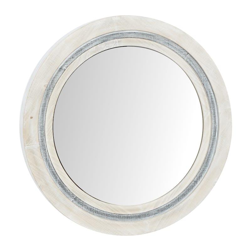 Wooden Handmade Wall Mirror with Distressing - White - Roche River Decor - 3"W x 34"L x 34"H