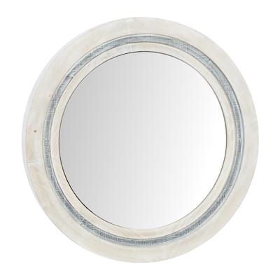 Wooden Handmade Wall Mirror with Distressing - White - Roche River Decor - 3"W x 34"L x 34"H