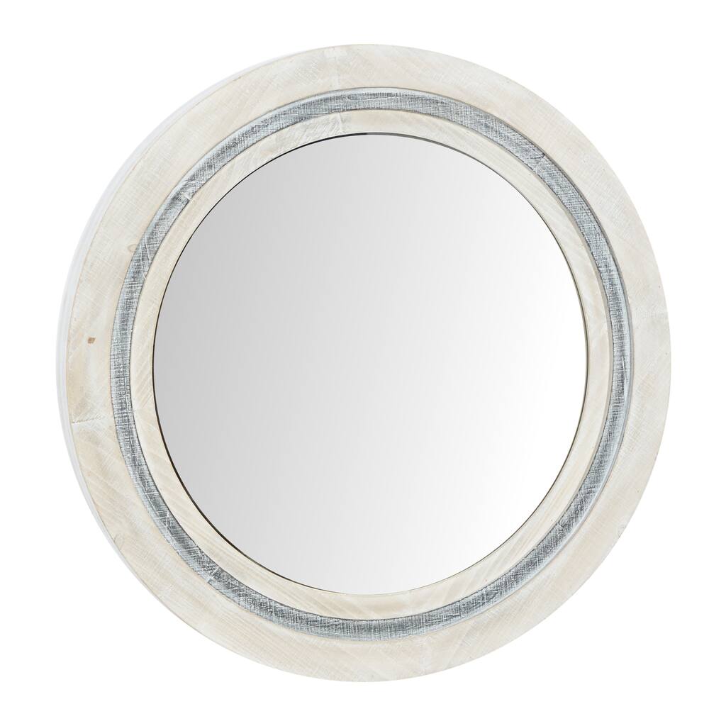 Wooden Handmade Wall Mirror with Distressing - White - Roche River Decor - 3"W x 34"L x 34"H