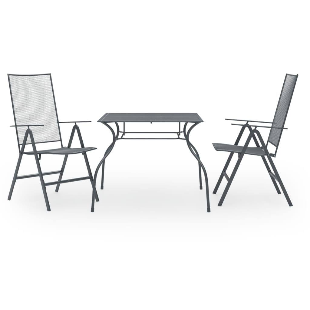 3pc Outdoor Breakfast Table Set with 2 Chairs, Square, Gray Steel