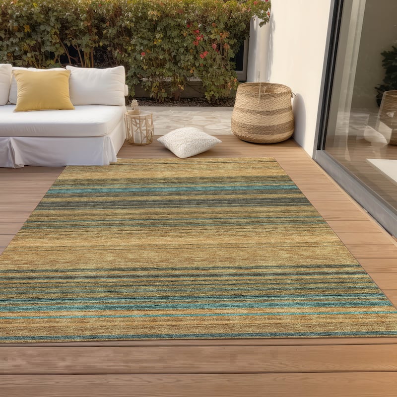 Machine Washable Indoor/ Outdoor Ombre Stripes Chantille Rug - Wheat - 3' x 5'