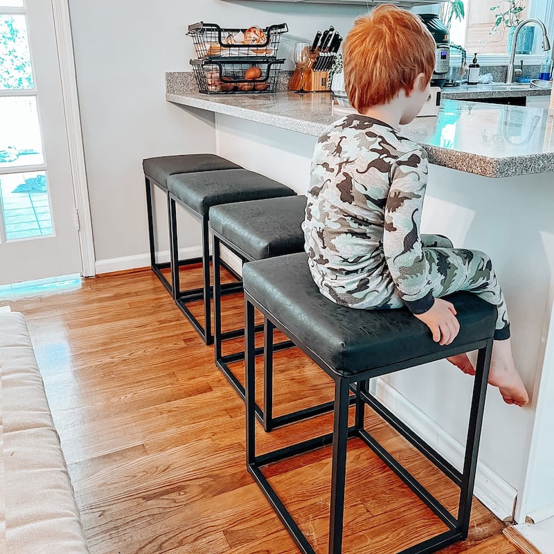 PHI VILLA 24'' Square PU Leather Bar Stool with Sturdy Metal Frame, Set of 2