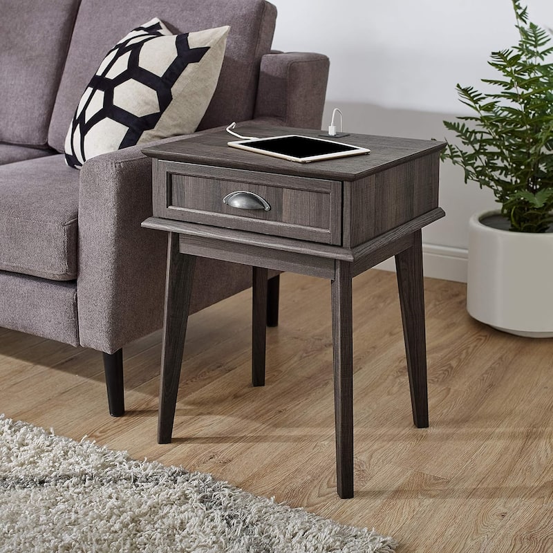 Caffoz Tall Side End Table with Fully Extended Drawer and USB Hub