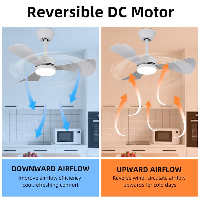 28 in. Modern Downrod Mount Ceiling Fan with 3-Color Light, 3 ABS Blades, Reversible DC Motor