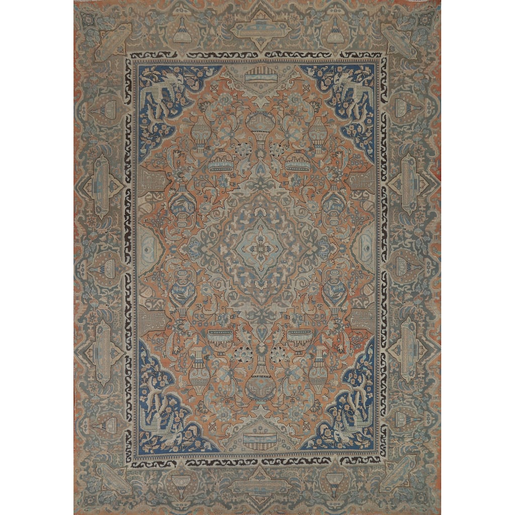 Orange Medallion Kashmar Persian Area Rug Hand-Knotted Wool Carpet - 9'5"x 12'5"