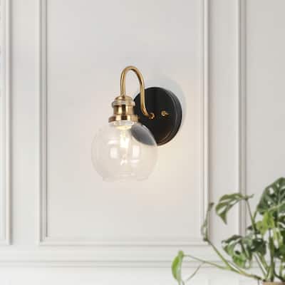 Mid-Century Modern Wall Sconce Lighting with Round Glass Bathroom Gold Vanity Lights - 5" L x 7" W x 9" H