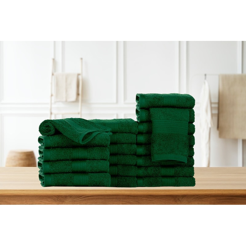 Pure Cotton 600GSM Face Cloths 12X12 Inch by Ample Decor - 20 Pcs - Green
