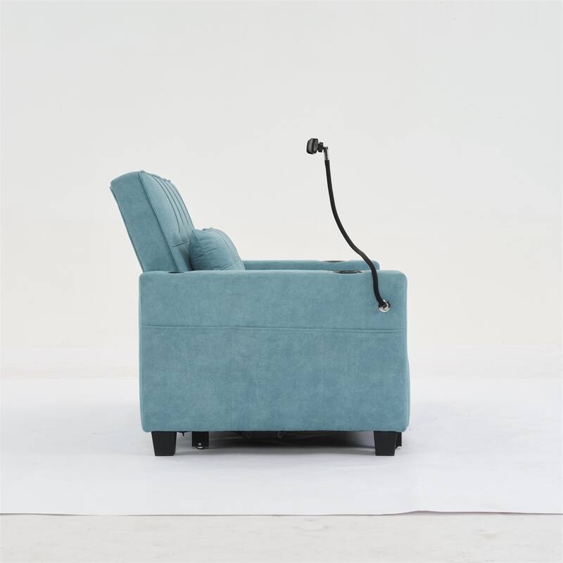 3-in-1 Pull Out Convertible Sleeper Chair w/ USB Ports,Wear Resistant