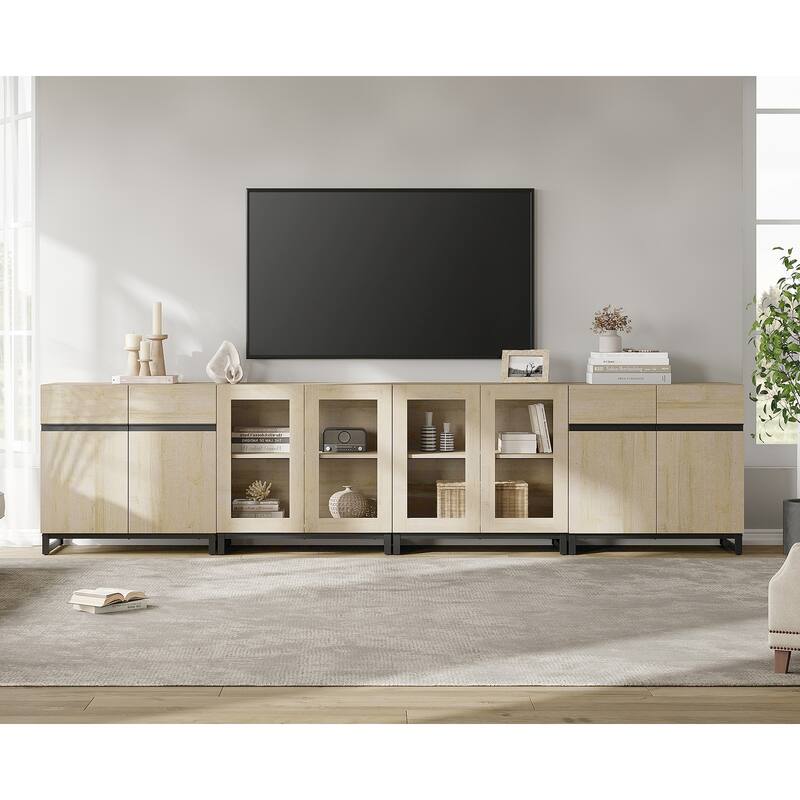 4-in-1 TV Stand for 120" TVs, Entertainment Center with Glass Doors & Metal Legs