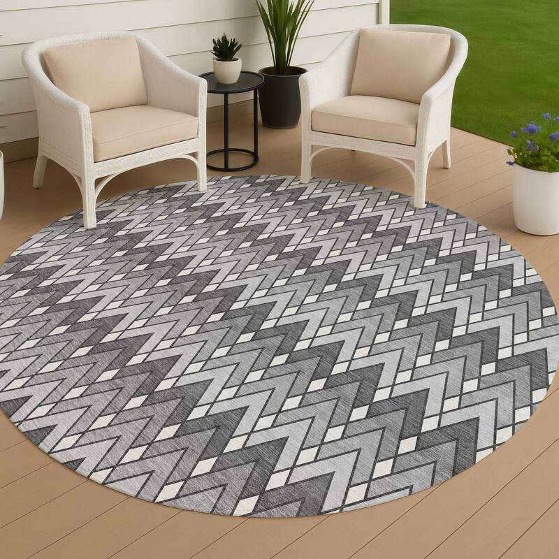Machine Washable Indoor/ Outdoor Modern Baxter Chantille Rug - Charcoal - 8' x 8'
