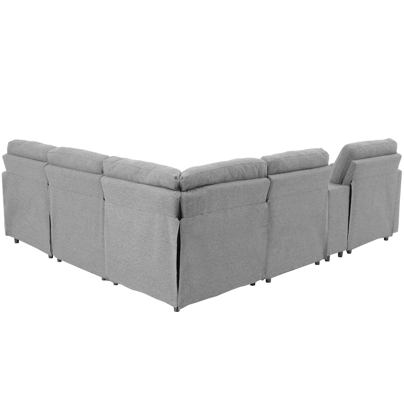 104" Linen Power Recliner Sectional 4-Seat Sofa with Storage, USB Ports and Cup Holders