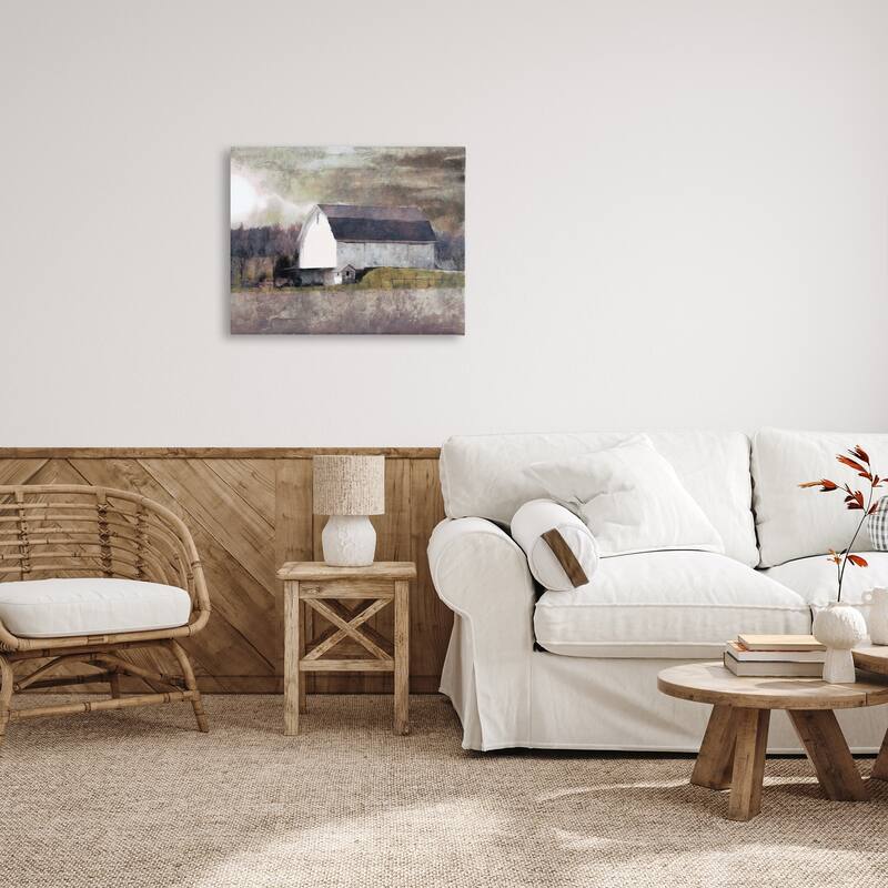 Stupell Stormy Sky Country Farm Barn Murky Field Landscape Canvas Wall Art - Brown