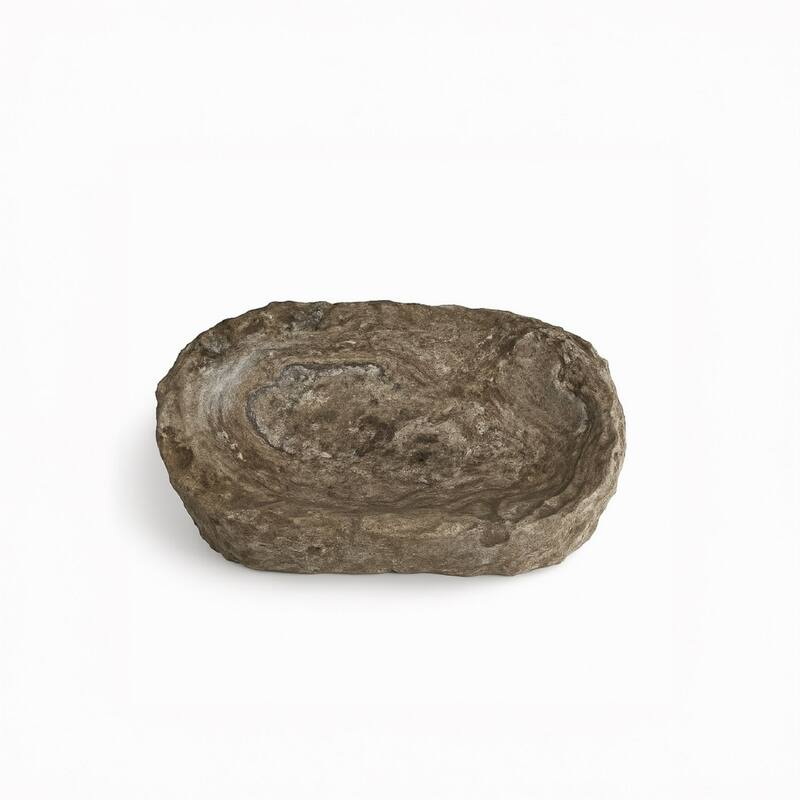 Textured Edge -Shaped Travertine Bowl - 11.5" - Gray