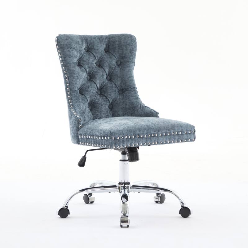 Modern Chenille Upholstered Tufted Button Home Office Chair with Chrome Metal Base,Adjustable Desk Chair Swivel Office Chair