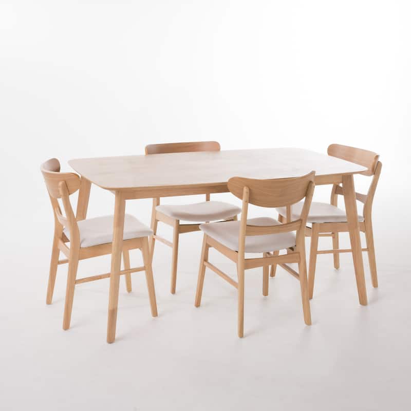 Bryner Mid-Century Modern 5 Piece Dining Set by Christopher Knight Home - Natural Oak + Light Beige