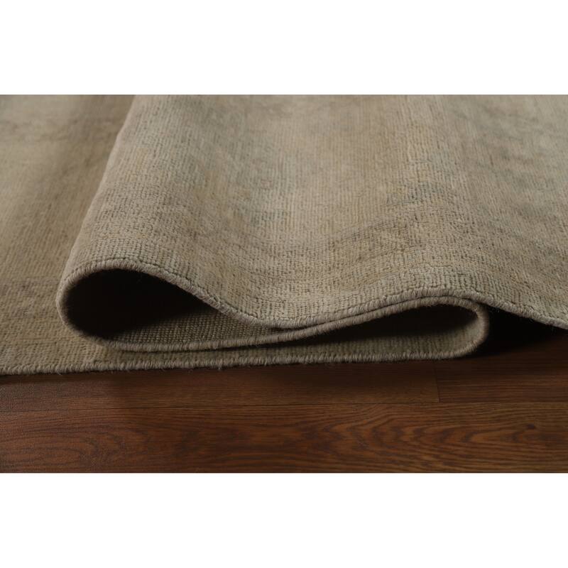 Vegetable Dye Oushak Turkish Large Rug Handmade Beige Wool Carpet - 10'0"x 13'9"