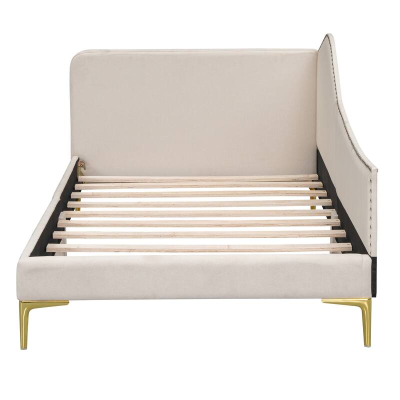 Twin Size Upholstered Daybed with Headboard and Armrest,Support Legs