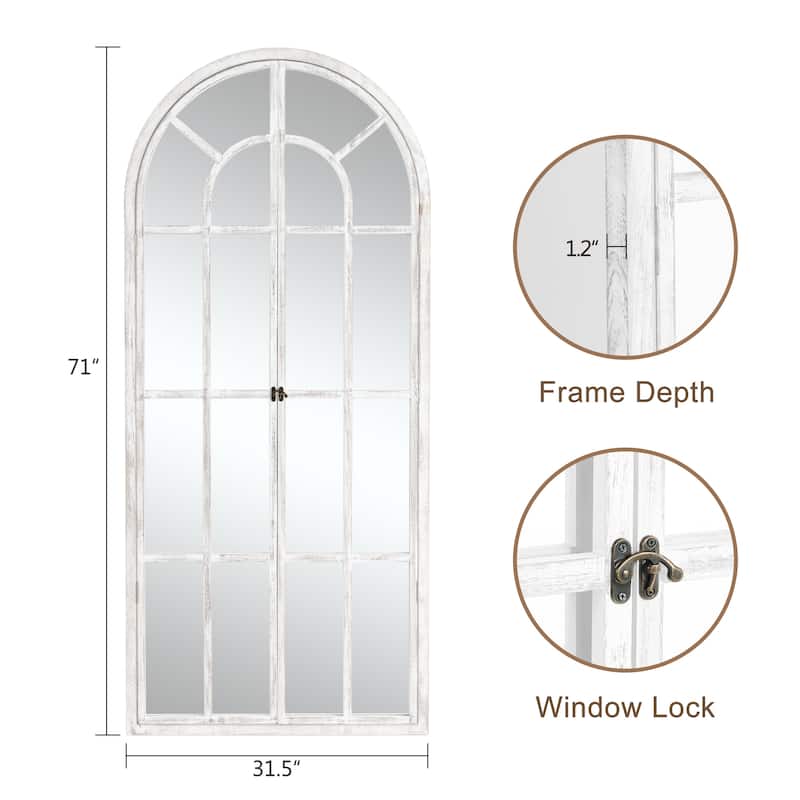 Wood Arched Window 2-door Wall Mirror